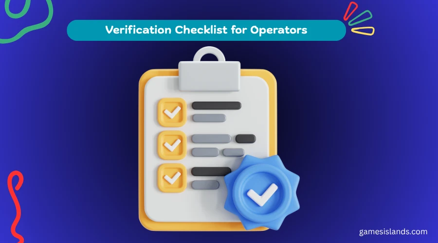 Illustrated clipboard with checkmarks and a blue verification shield badge, representing an operator verification checklist for Panda Master.