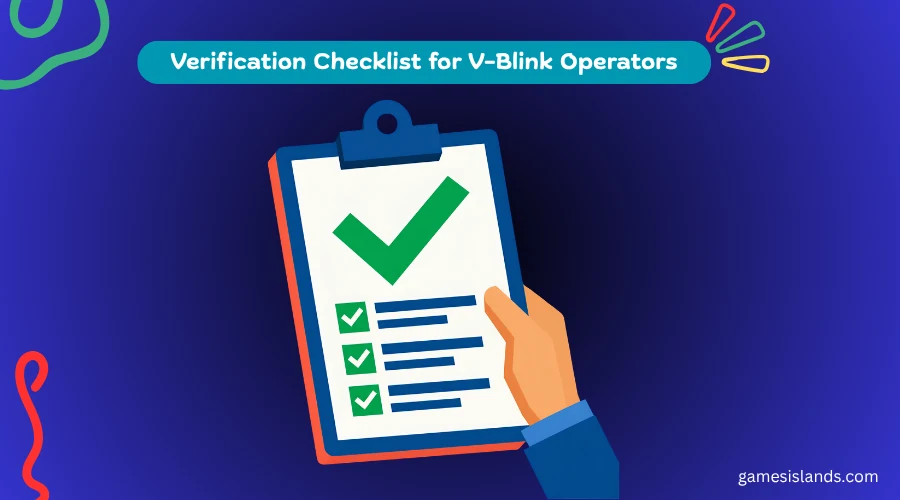 Hand holding a checklist with green checkmarks, representing a verification checklist for V-Blink operators.