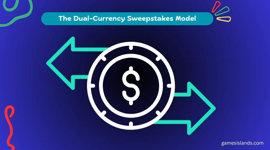 Illustration of a dollar sign with two opposing arrows, representing the dual-currency model used in virtual currency gaming.
