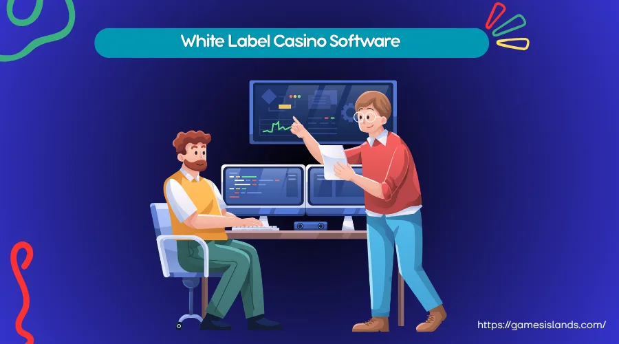 a man showing his coworker updates on PC illustration