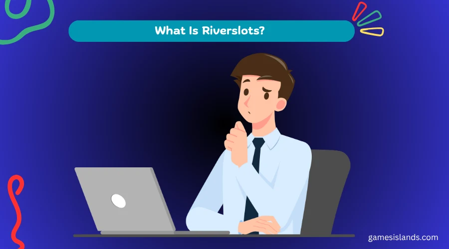 Illustration of a person at a laptop, representing an introduction to what Riverslots is.